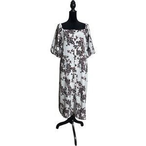 Ophelia Roe Lightweight Balloon Sleeve Chic Floral Black/White/Red Midi Dress